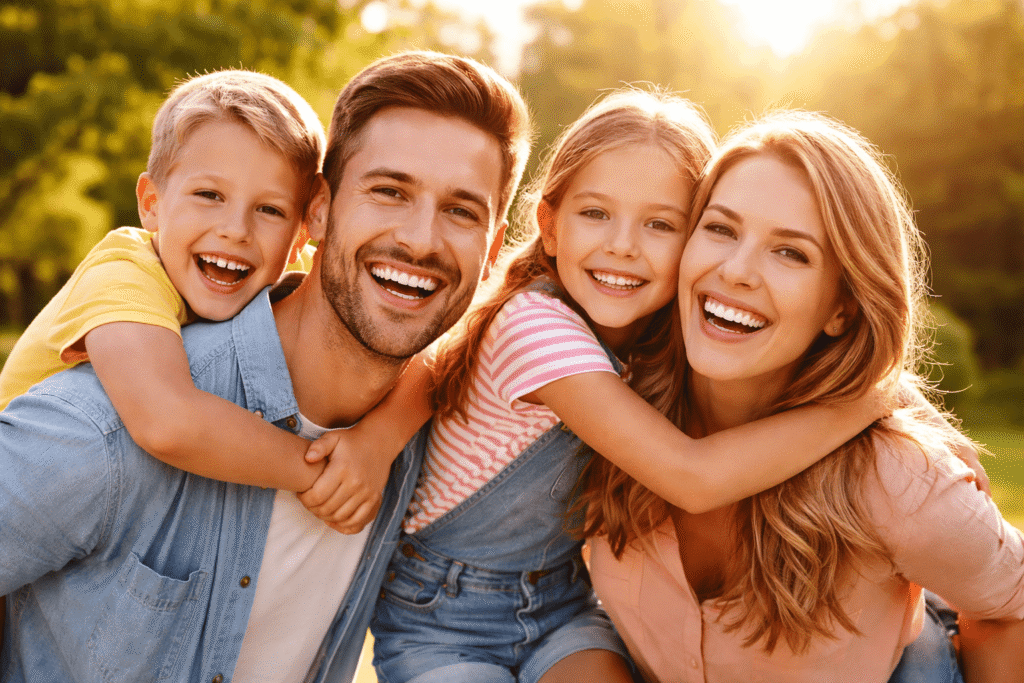 Familia feliz disfrutando en un parque, simbolizando la seguridad de los seguros de vida con Helvetia Elche