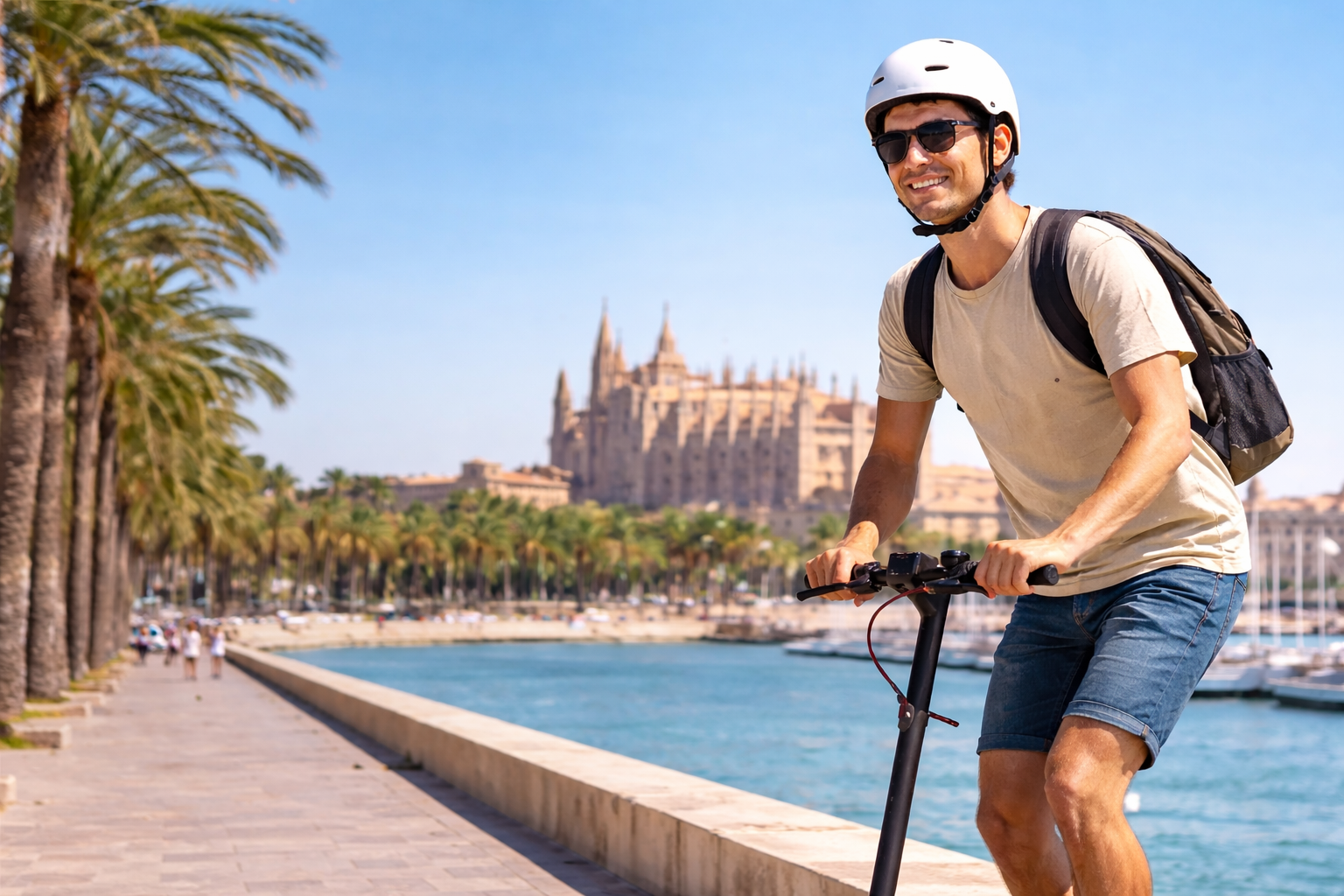 Seguro de patinete eléctrico en Mallorca circulando por Palma de Mallorca.