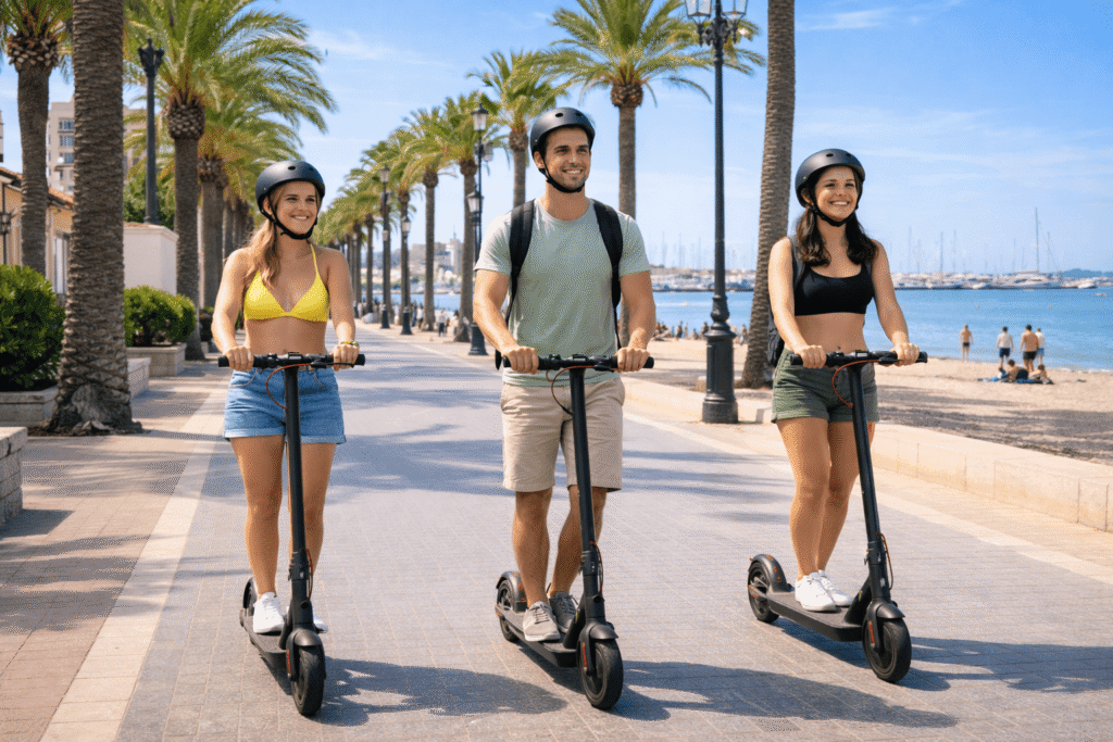 Seguro para patinete eléctrico en San Javier – Usuarios circulando por el paseo marítimo de Santiago de la Ribera