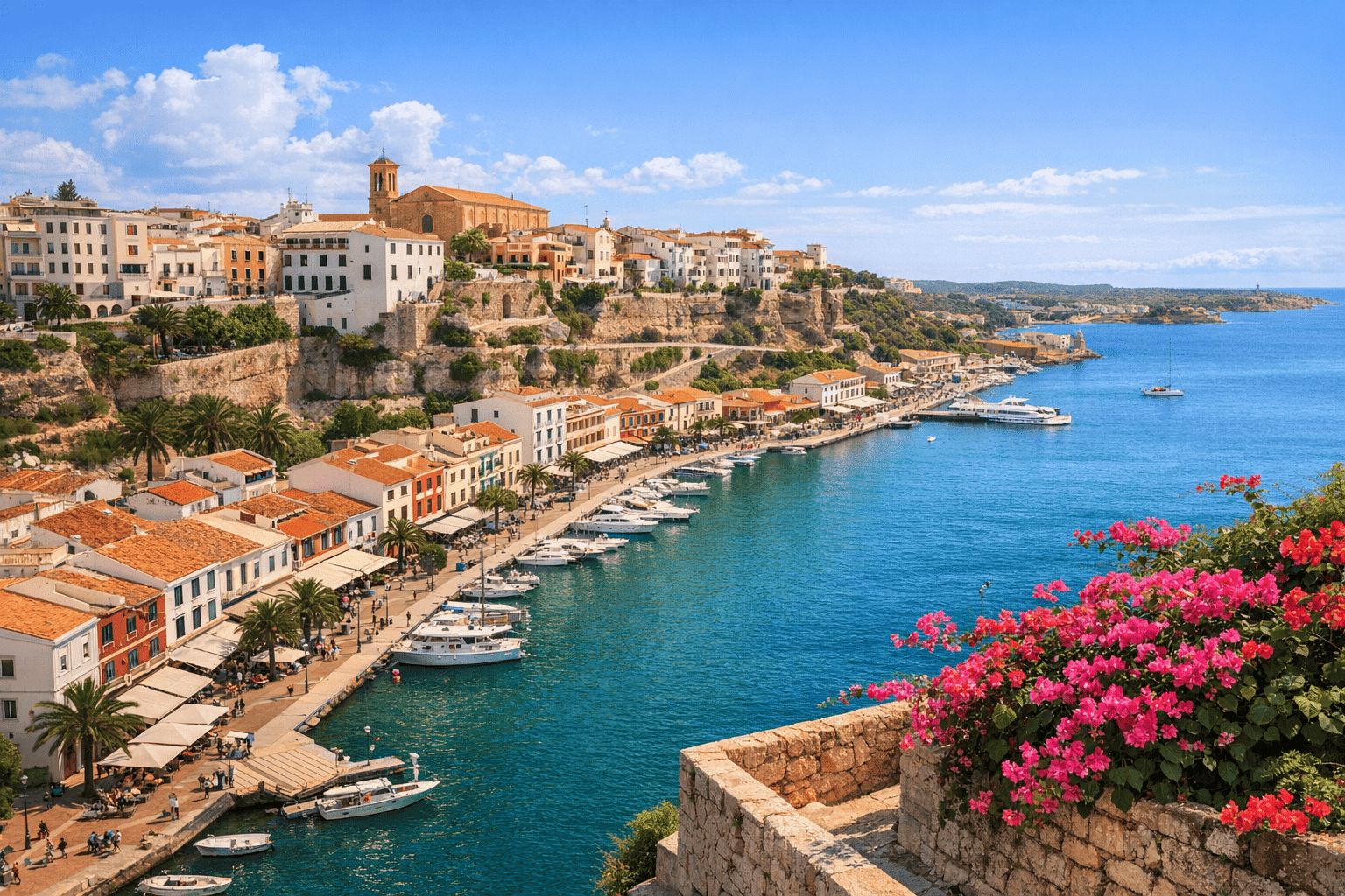 Seguro de patinete eléctrico en Maó (Mahón) con vista del puerto de Menorca