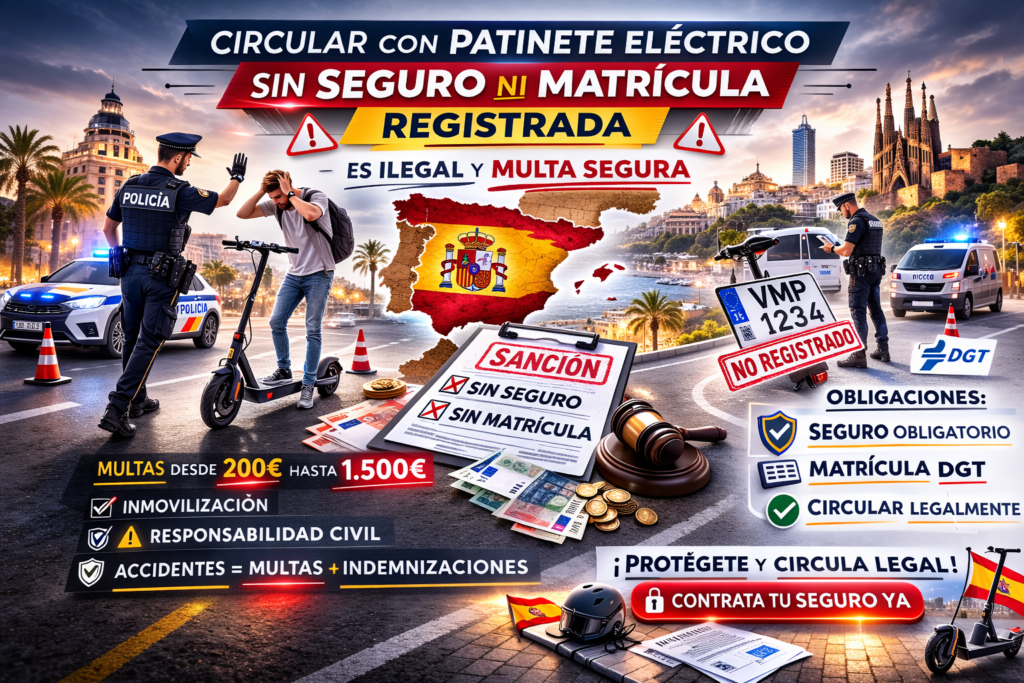 Multas patinete eléctrico 2026 por circular sin casco, acera y sin seguro obligatorio