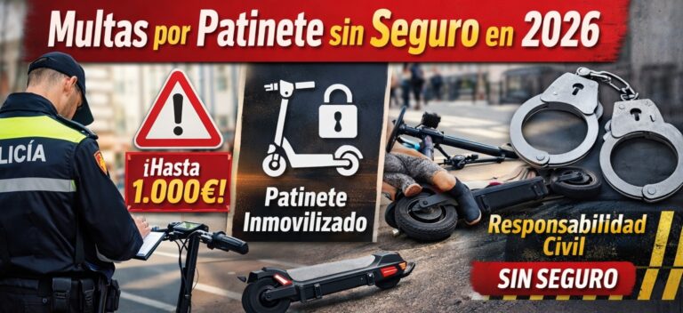 Policía controlando patinete eléctrico sin seguro en 2026 con advertencia de multa e inmovilización