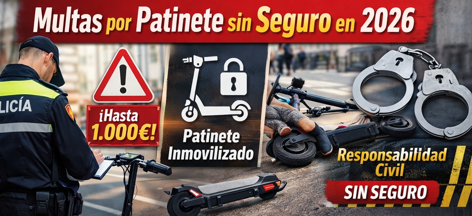 Policía controlando patinete eléctrico sin seguro en 2026 con advertencia de multa e inmovilización