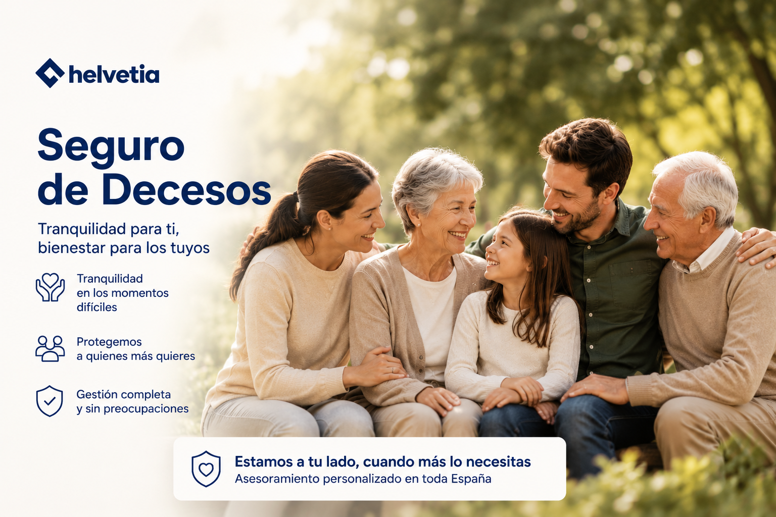 Familia protegida con un seguro de decesos Helvetia. Seguro de decesos con atención personalizada, asistencia familiar y cobertura en toda España.